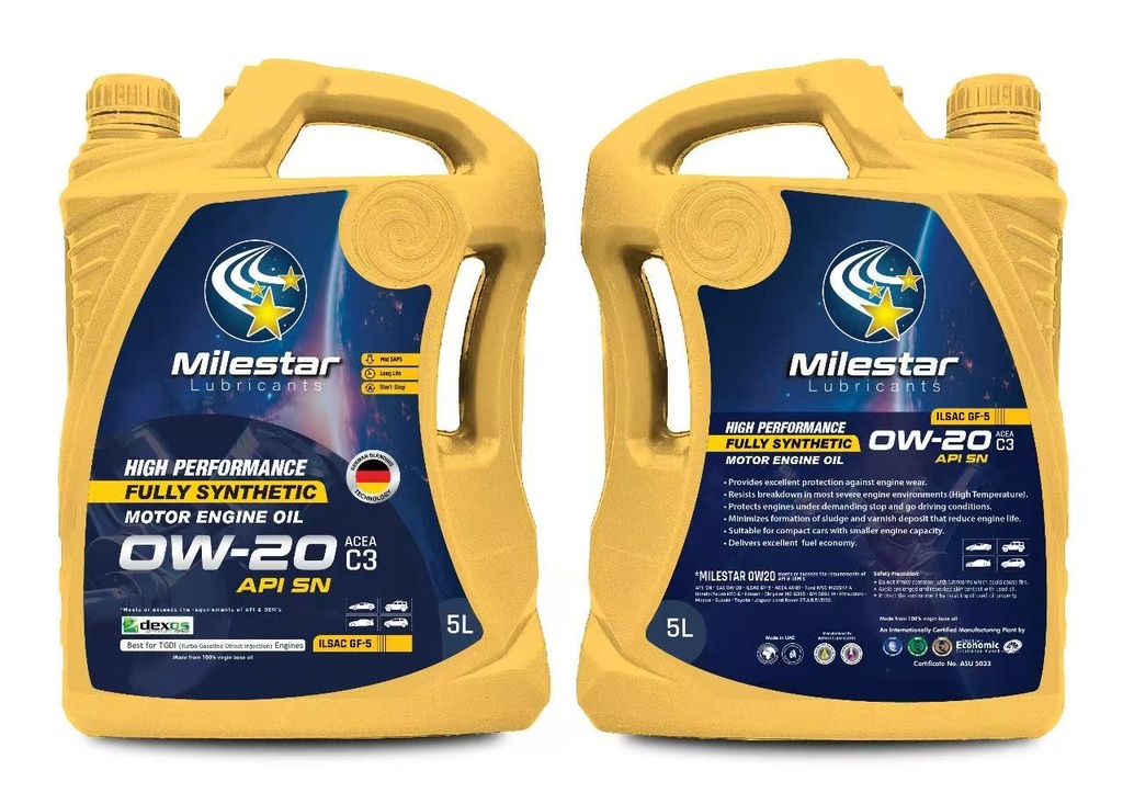 [MS5W20] Milestar Full Synthetic Petrol Engine Oil SAE API SN - 5W20 ( 5L/JUG, 4JUGS PER CASE )